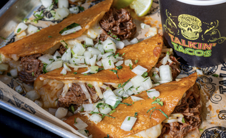 Talkin' Tacos Tallahassee signature dishes Birria TacosQuesabirriaThe Taco Trio